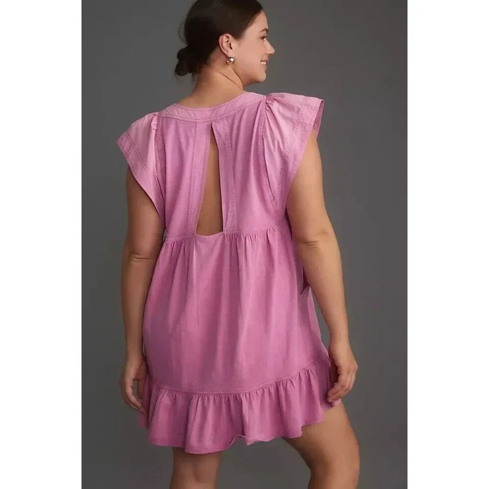 Daily Practice by Anthropologie Short-Sleeve Mini Dress Cotton Solid M-P 272577